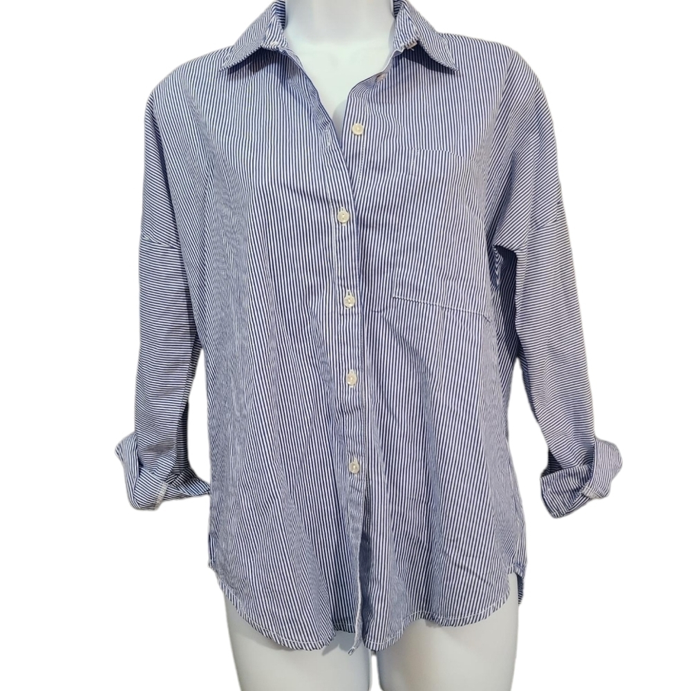 ZARA Basic blue pinstripe with sakura flowers XS